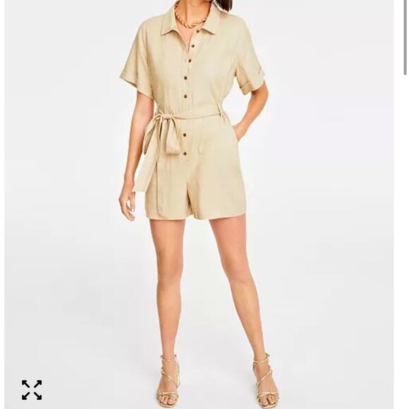 Womens XL Romper Linen Shorts Jumpsuit Classic Resort Elegant Preppy Boho Casual - Picture 1 of 15